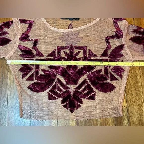 For love and lemons Elegant Sheer Top with Velvet Accents size small - Picture 6 of 11